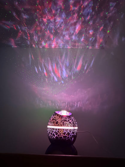 A sensory nightlight with a pink light starry projection and soothing sounds
